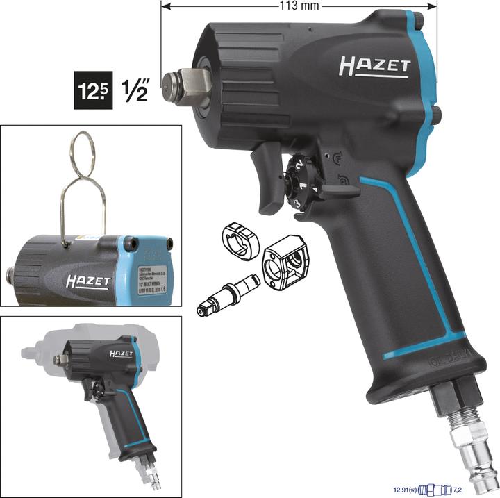 Produktbild HAZET Schlagschrauber ∙ extra kurz 9012M ∙ Lösemoment maximal: 1100 Nm ∙ Vierkant 12,5 mm (1/2 Zoll… (Druckluft)
