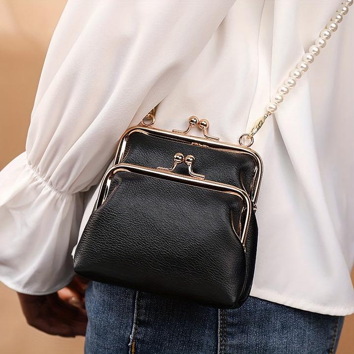 Produktbild Only-Bags.Store Doppelte Kiss-Lock-Layer-Tasche, klassische Retro-Schultertasche, Kunstleder-Crossbody-Tasche