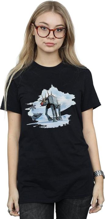 Actual product image Star Wars Womens/Ladies Christmas AT-AT Reindeer Cotton Boyfriend T-Shirt (XL)