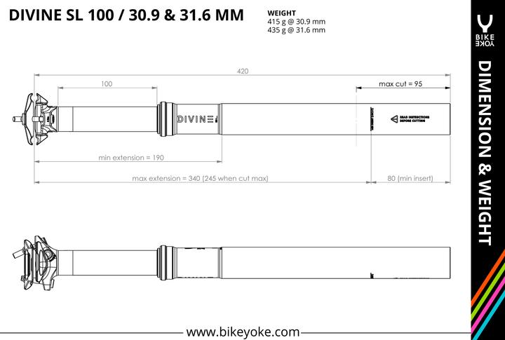 Produktbild BikeYoke Divine SL 100 mm Vario-Sattelstütze ohne Remote (31.60 mm)