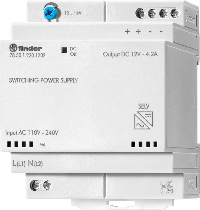 Image du produit Finder 78.50.1.230.1202 Bloc d'alimentation pour rail DIN 12 V/DC 4.6 A 50 W