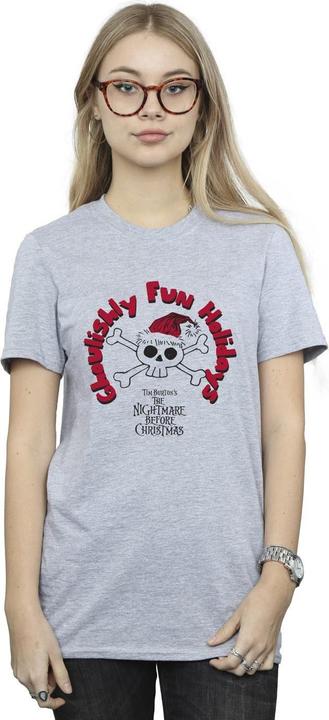 Actual product image Disney Womens/Ladies The Nightmare Before Christmas Ghouishly Fun Holidays Cotton Boyfriend T-Shirt (L)