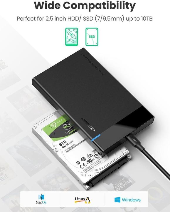 Actual product image Ugreen USB-C 3.1 to 2.5" SATA Hard Drive Enclosure (6Gbps) (2.5")