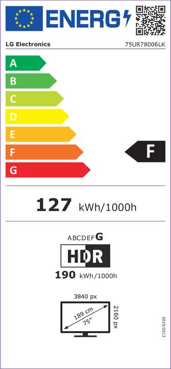 Energy Label LG UHD 75" UR78 Series 75UR78006LK, 4K TV, 3 HDMI, SMART TV 2023 (75", LED, 4K)