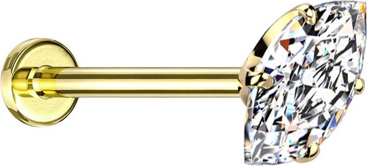 Image du produit Star Piercing Micro Threadless Labret vergoldet mit Oval Kristall silber gefasst (sans laiton, Titane G23)