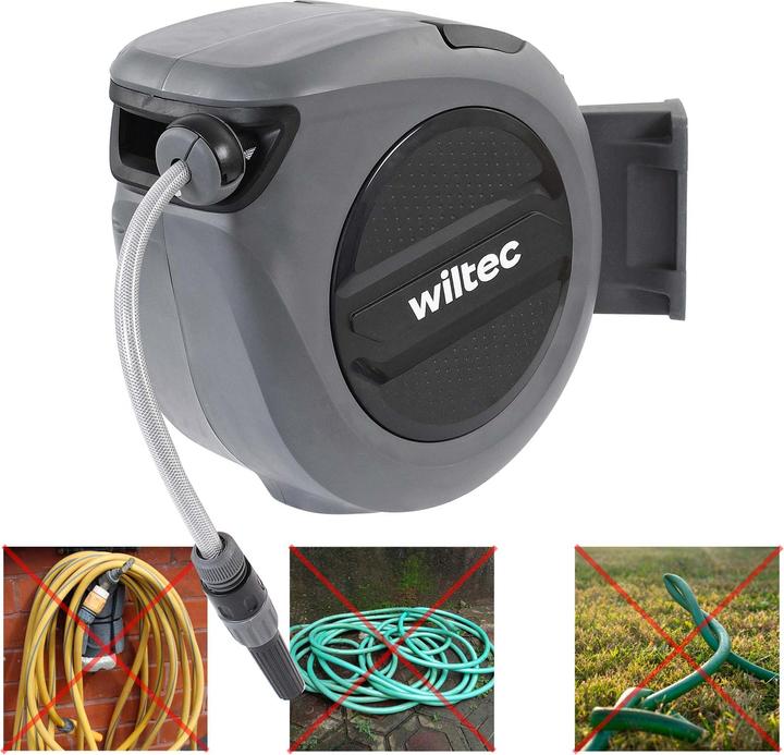 Actual product image XPOtool Hose Reel with Self-reeling-up Mechanism 15m Garden Hose for Wall Mounting for Watering (15 m)
