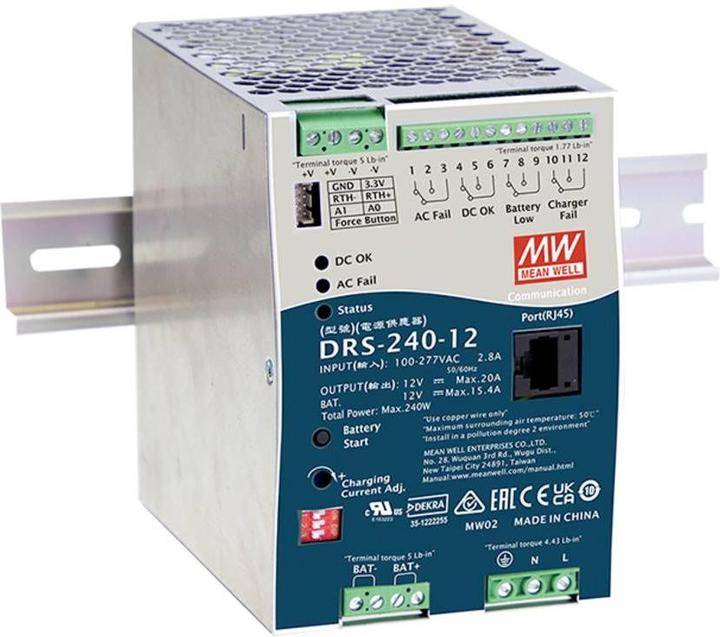 Actual product image MeanWell Mean Well DRS-240-12 DIN rail power supply 12 V 20 A 240 W Quantity Off
