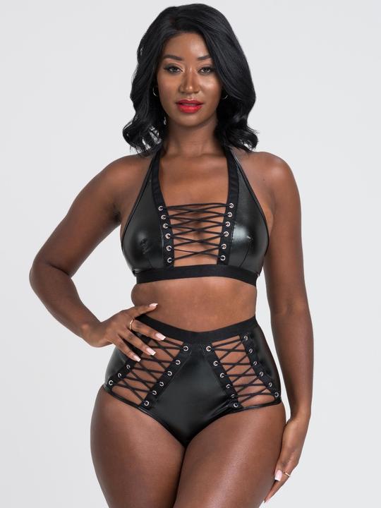 Produktbild Lovehoney Fierce BH-Set mit Schnürung im Leder-Look (M)