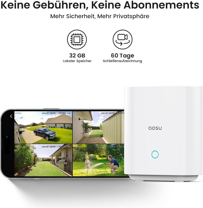 Immagine prodotto Aosu Solar Überwachungskamera-Set mit HomeBase, Farb-Nachtsicht, 360° Schwenk, 2 Stk.