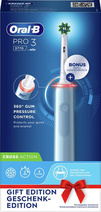 Oral-B PRO 3 3770 elektrische Zahnbürste, blau (Oszillierende Zahnbürste)