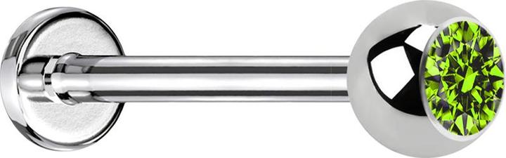 Produktbild Star Piercing Micro Labret silber mit Kugel und Kristall hellgrün (ohne Messing, Chirurgenstahl 316L)
