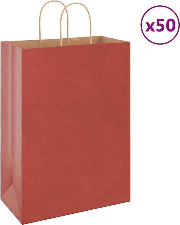 Produktbild VidaXL Kraftpapiertüten 50 Stk. mit Henkel Rot 32x17x44 cm Papiertüte (Geschenktüte, 50 x)