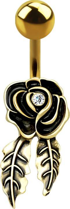Actual product image Star Piercing Banana 14k Gold Plated Rose with Feather (Brass, Surgical steel 316L)
