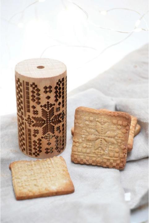 Actual product image ScrapCooking Wooden Dough Roll Embossed Christmas Cross Stitch
