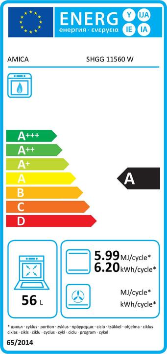Energy Label Amica Amic freestanding cooker SHGG 11560 W wh