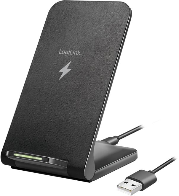 LogiLink ZUB Smartphone Stand & WL Charger black (15 W)