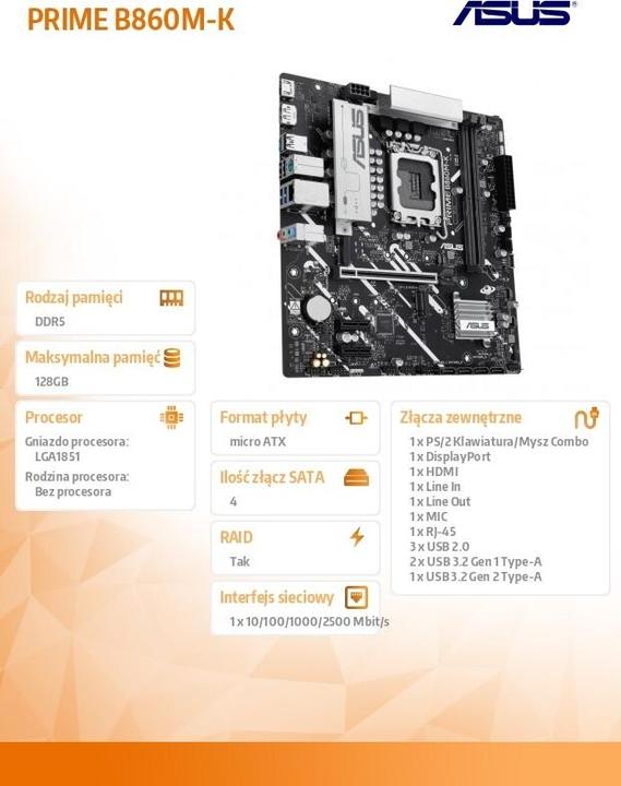 Immagine prodotto ASUS PRIME B860M-K (LGA 1851, Intel B860, mATX)
