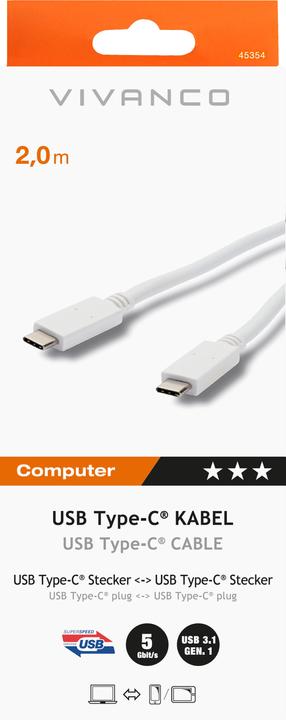 Immagine prodotto Vivanco cavo USB-C - USB-C 2m EMark (45354) (2 m, USB 3.2 Gen 1)