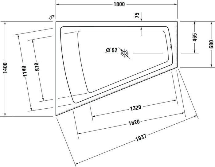 Produktbild Duravit Badewanne PAIOVA 1800x1400mm, 1 Rückenschräge links weiss (295 l, 180 cm, 140 cm)