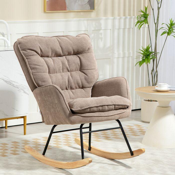 Immagine prodotto Swisshandel24 Schaukelstuhl Armlehnsessel mit Chenilleoptik für Schlafzimmer, bis 12kg, braun