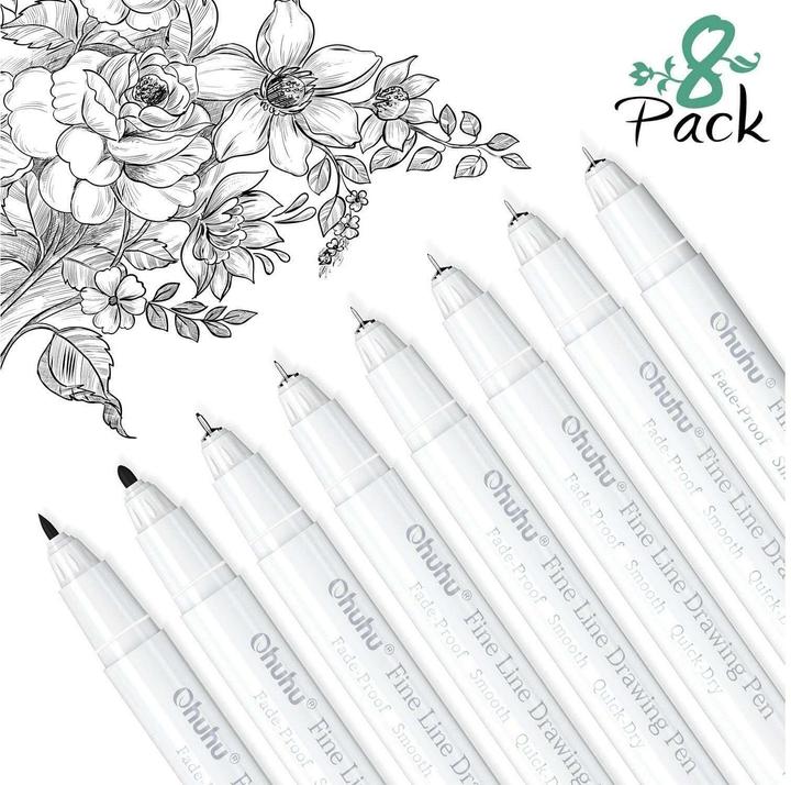 Actual product image Ohuhu Fineliner drawing pens (Black, White, 8 x)