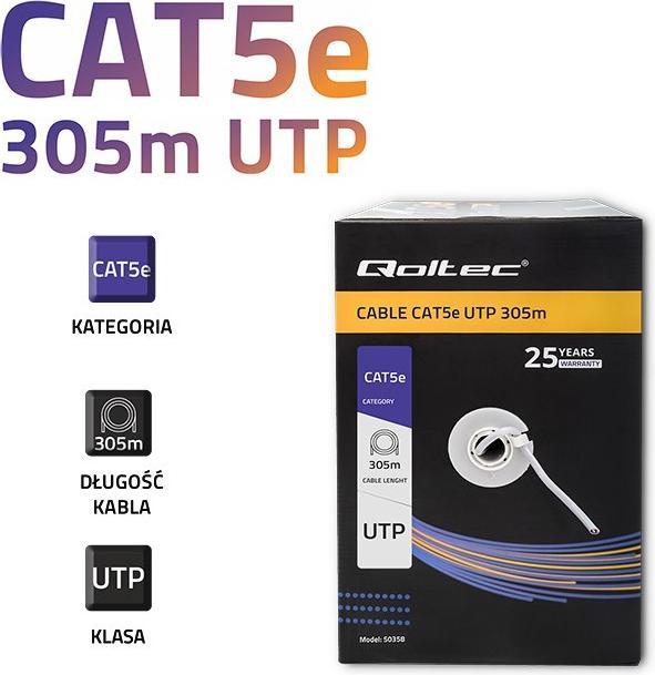 Produktbild Qoltec 50358 UTP Netzwerkkabel CAT5E 305m PVC grau (U/UTP, CAT5e, 305 m)