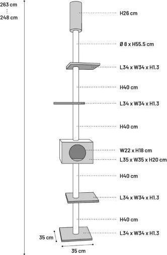 Productafbeelding Flamingo - Scratching post BARWA - Grey - 35x35x264 cm (264 cm, Grijs)