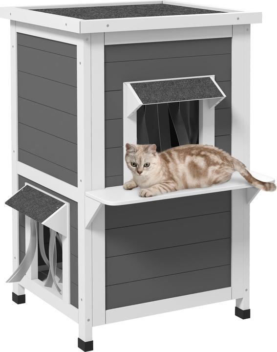 Actual product image PawHut Cat house with 2 levels and curtain (Cat)