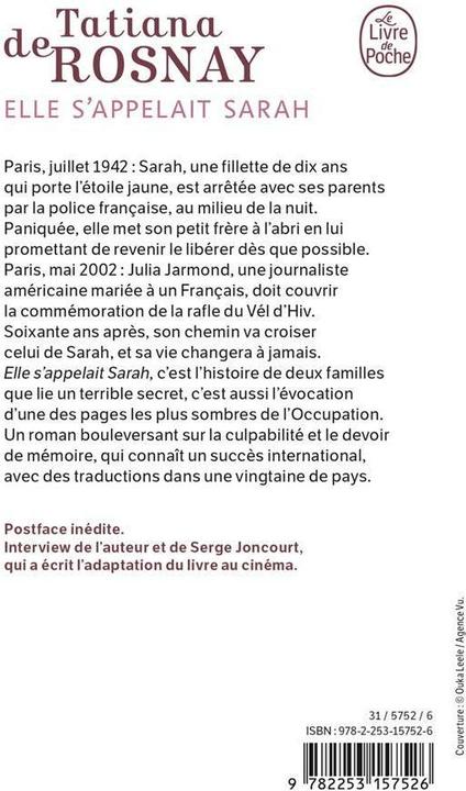 Immagine prodotto Elle s'appelait Sarah (Francese, Rosnay, Tatianad, 2010)