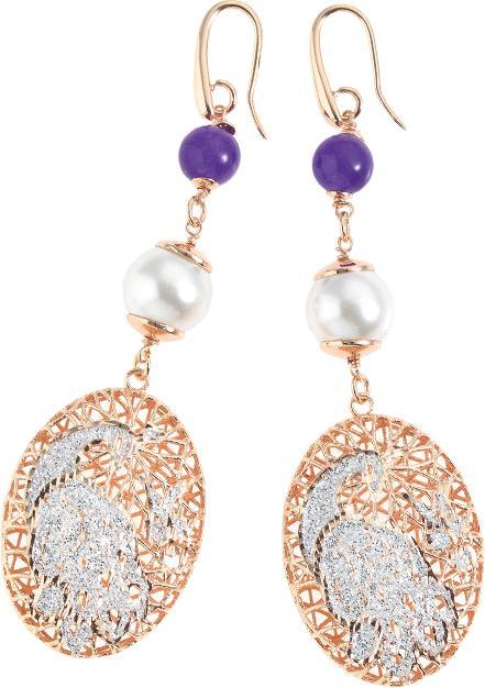 Actual product image Ottaviani Bronze earrings with silver glitter, agate and bijoux pearls
