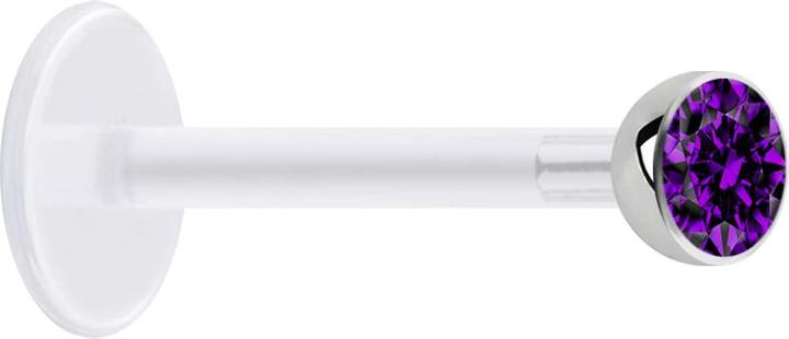 Actual product image Star Piercing Micro Labret transparent with ball and crystal violet (without brass, Surgical steel 316L, Bioflex)