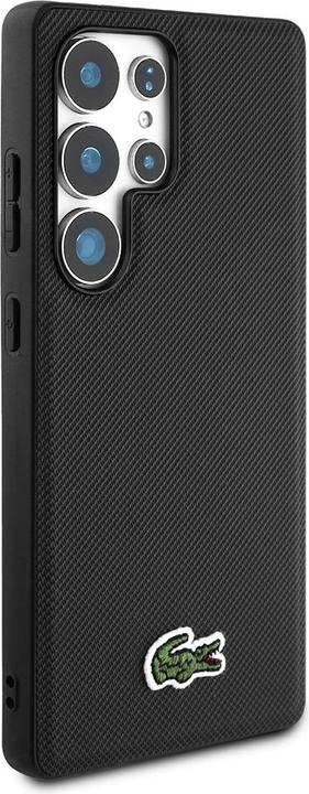 Actual product image Lacoste Case Iconic Petit Pique Woven Logo CBDY Strap MagSafe to Samsung Galaxy S25 Ultra black