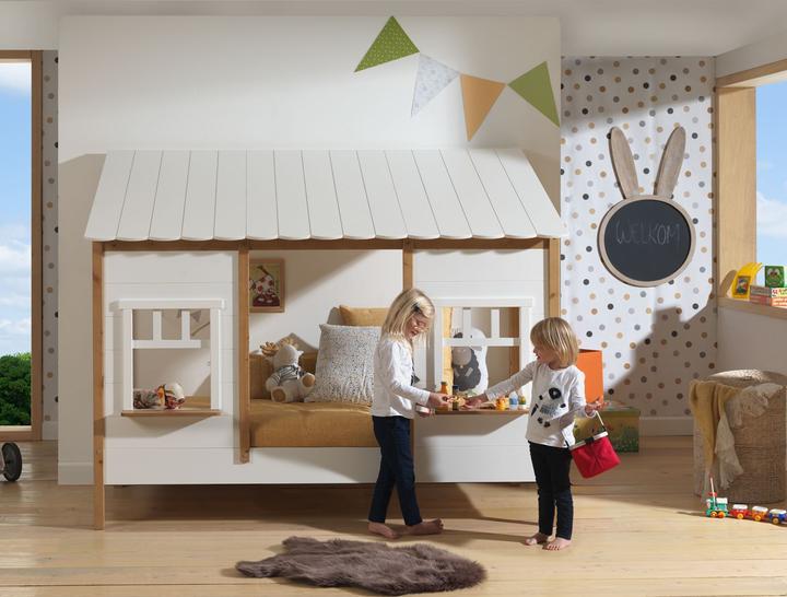 Produktbild Vipack Hausbett mit Dach Kiefer inkl. Ausziehkasten (90 x 200 cm)