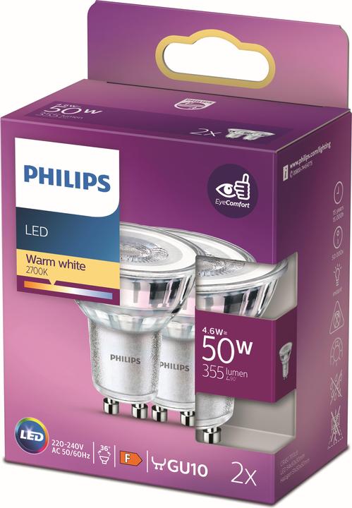Productafbeelding Philips Spot (GU10, 4.60 W, 355 lm, 2 x, F)