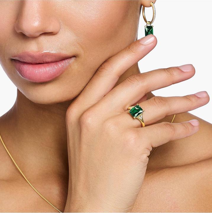 Produktbild Thomas Sabo Ring mit Grünen und Weissen Steinen Vergoldet (54, 925 Silber)
