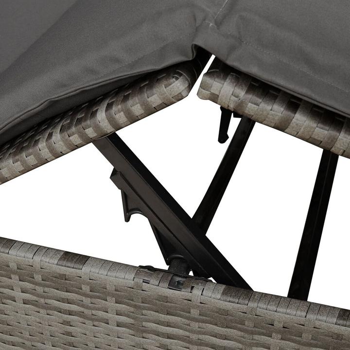 Produktbild VidaXL Doppel-Sonnenliege mit Dach und Vorhängen Grau Poly-Rattan