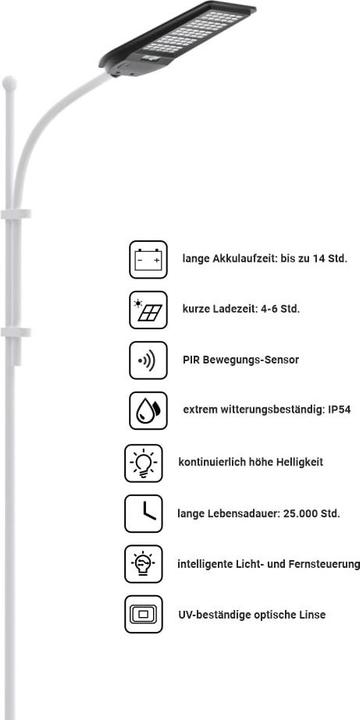 Valori nutrizionali e ingredienti Luxula Lampione LED solare, 100 W, 1200 lm, 6500 K, con sensore PIR (1200 lm, IP65)