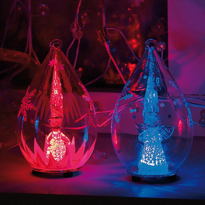 Image du produit Lunartec Ornements en verre LED soufflés à la bouche en forme de goutte, lot de 2 (2 -pièce)