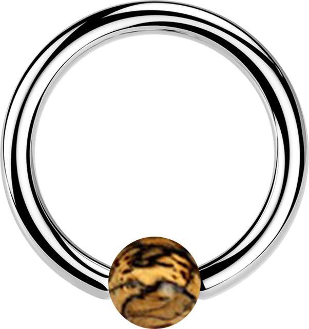 Produktbild Star Piercing Micro Ball Closure Ring silber mit Kugel aus Tamarind Holz hell (Organisch, Chirurgenstahl 316L, ohne Messing)