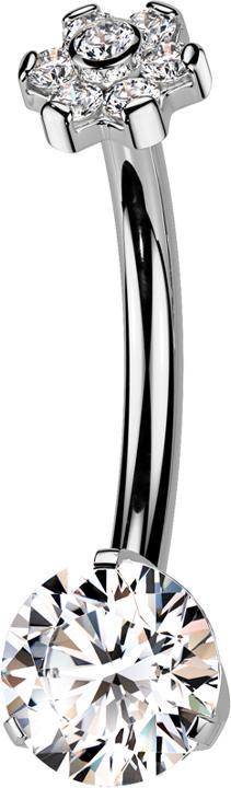Immagine prodotto Star Piercing Banane Innengewinde silber Blume Kristalle silber und Kristall silber gefasst (Titanio G23, senza ottone)