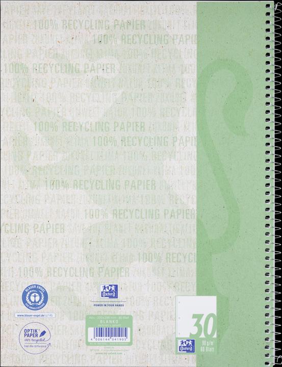 Produktbild Oxford Recycling Collegeblock, A4+ (A4+, Blanko, Weicher Einband)