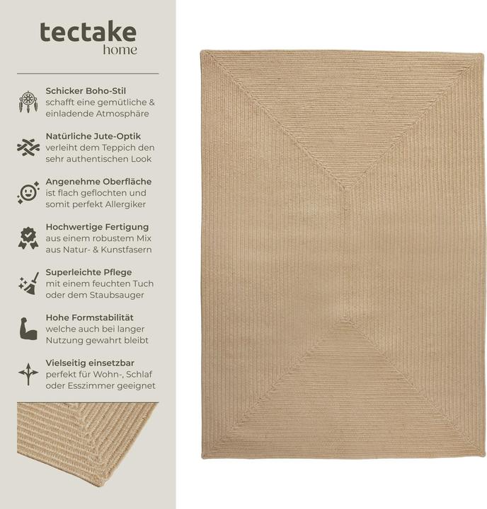 Actual product image tectake Rug - made with Jute blend, Boho Style, durable and easy-care (170 x 120 x 0.5 cm)