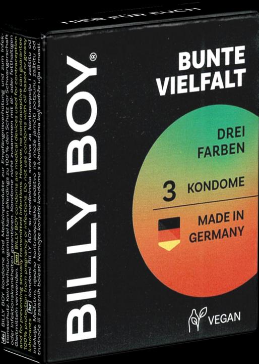Produktbild Billyboy Billy Boy Bunte Vielfalt, 3 Kondome in Rot, Schwarz und Grün, 52 mm, hergestellt in Deutschland. (3 Stk.)