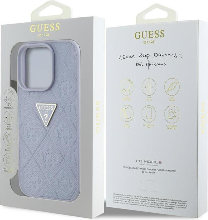 Actual product image Guess Hardcase PU Grained Hot Stamp 4G Triangle Metal Case for iPhone 16 Pro 6,3" Purple (Apple iPhone 16 Pro)