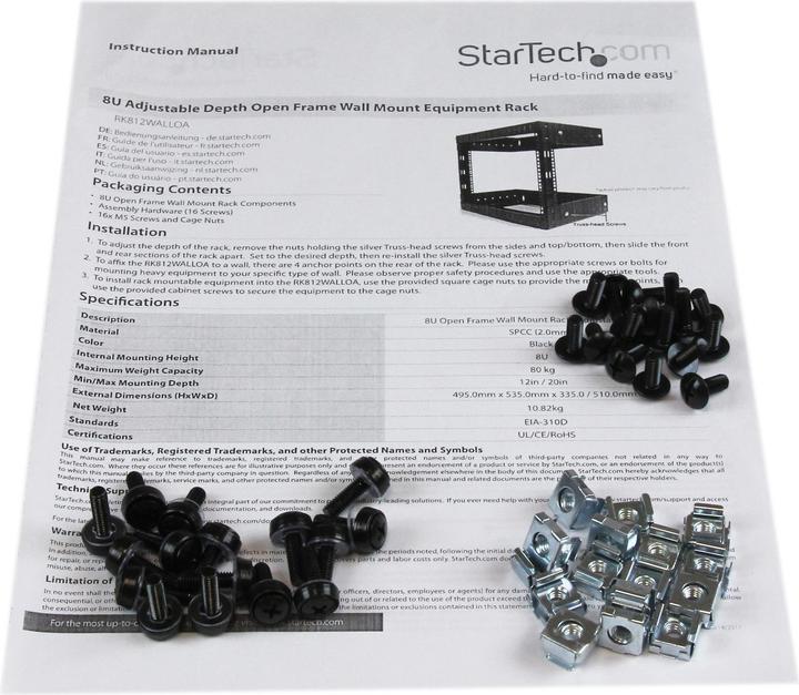 Produktbild StarTech 8HE 19 Zoll Open Frame Geräte Rack Wandmontagefähig - 30cm Tief - Wall Mount Rack aus Stahl (8 HE, 19 Zoll Rack)
