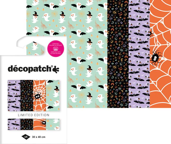 Actual product image Décopatch Pocket Hot-Foil Collection "Halloween Spiders and Bats", set of 4, 30 x...
