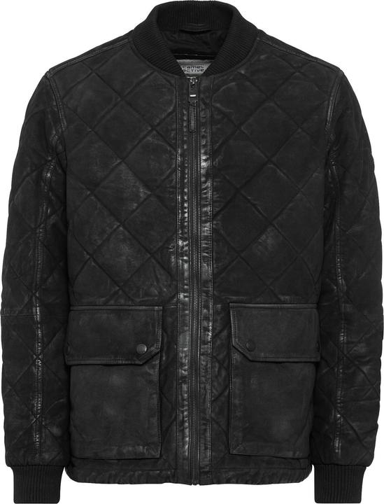 Camel Active Leder-Steppjacke mit Strickkragen
