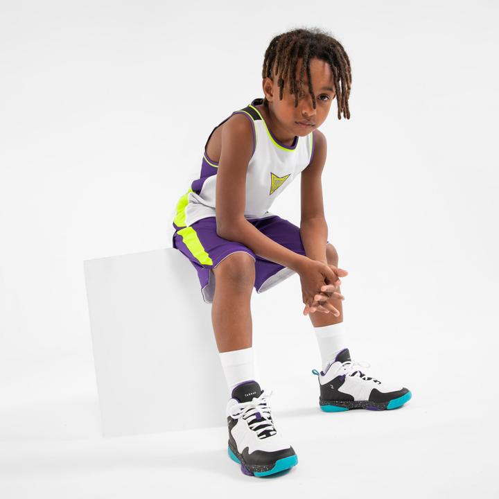 Immagine prodotto Tarmak Scarpe da basket intermedie da bambino SS500H - Bianco/Nero/Viola (35)
