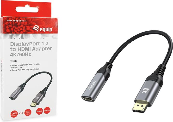 Produktbild equip Displayport->HDMI Adapter 1.2 St/Bu 4K/60Hz grau (HDMI, 15 cm)