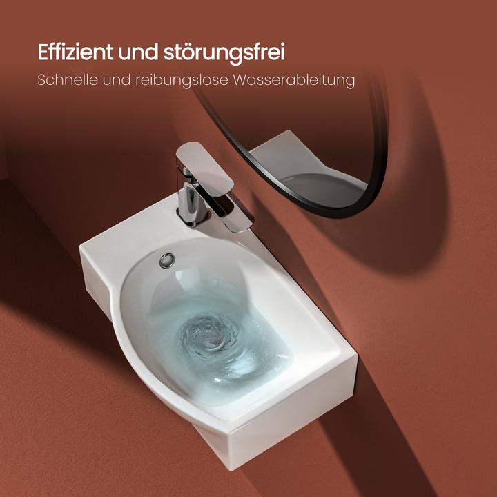 Immagine prodotto Emke Lavabo a parete 405 x 280 x 140 mm, Rettangolare, Ceramica, Foro per rubinetto destro, Bianco (280 mm, 405 mm)